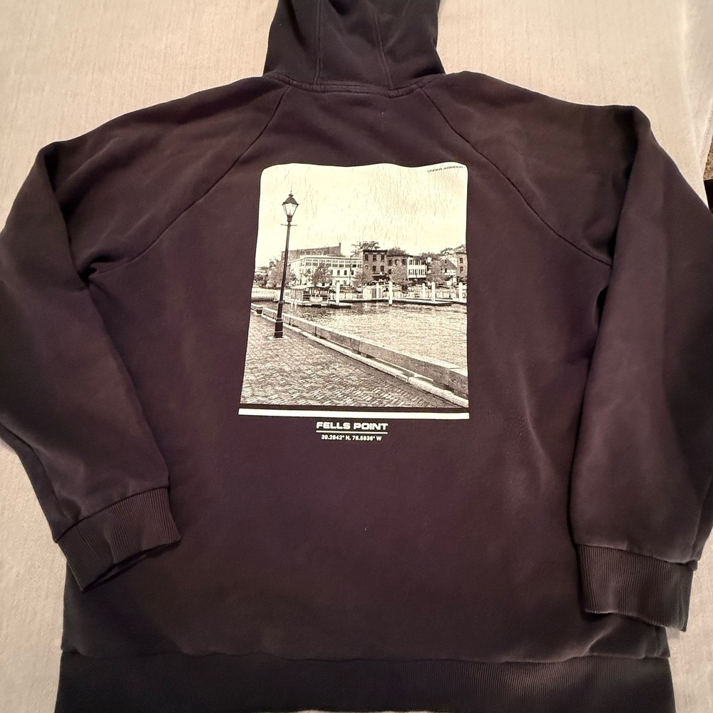 Under Armour Baltimore Fells Point Hoodie Mens Large Black Graphic Sweatshirt